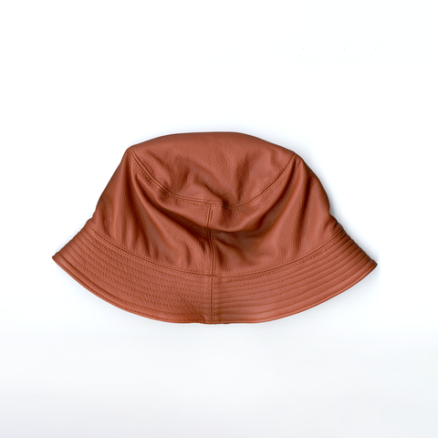 Leather Bucket Hat - Chocolate Brown Ostrich Leather